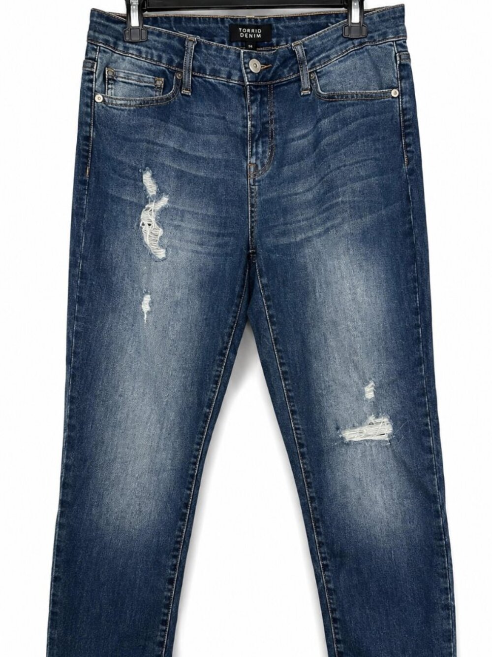 Judy Blue 13/31 Distressed Mid Rise Skinny Crop Jeans Stretch Denim